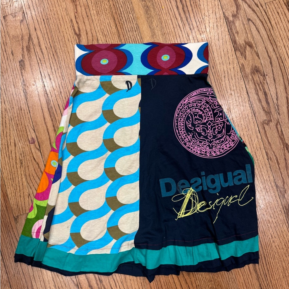 Desigual Vibrant Green, Turquoise & Pink A-Line Skirt Medium - Picture 2 of 3